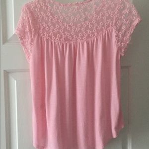 love, Fire Tops - Pink tee with lace floral detail love, Fire Tops - Pink tee with lace floral detail